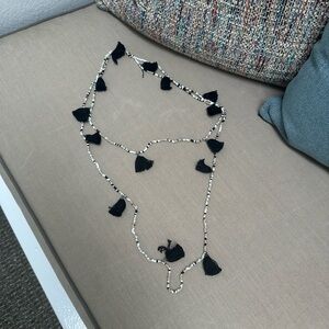 Black and White Beaded Tassel Necklace